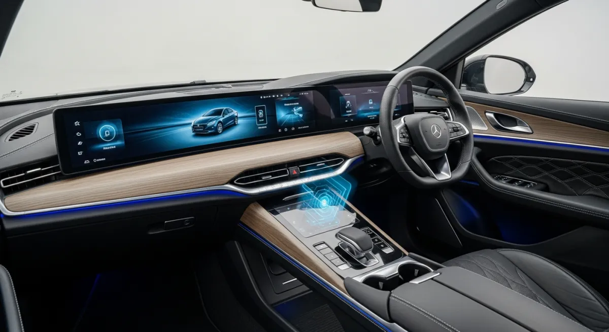 Intérieur luxueux de SUV avec cockpit digital et sièges en cuir premium